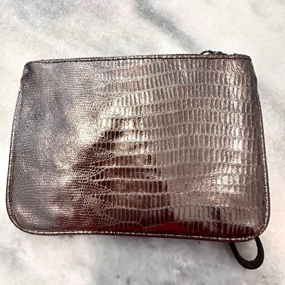 Stella & Dot Metallic Vegan Leather Snakeskin Finished Wristlet Bronze Small - Picture 2 of 2